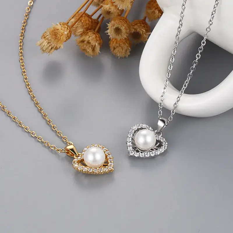 Gold Plated Pearl Heart Pendant Necklace for Women - Image 6