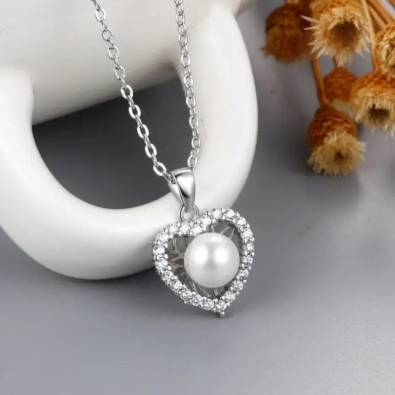 Gold Plated Pearl Heart Pendant Necklace for Women - Image 7