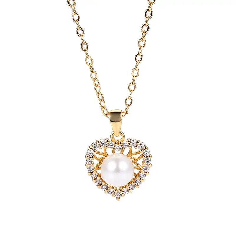 Gold Plated Pearl Heart Pendant Necklace for Women - Image 9