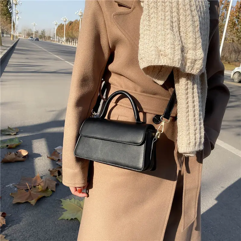 Black Textured Shoulder Crossbody Bag for Women