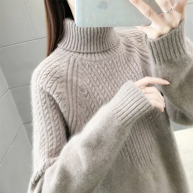 Women's Blue Turtleneck Pullover Sweater 2020 - Image 15