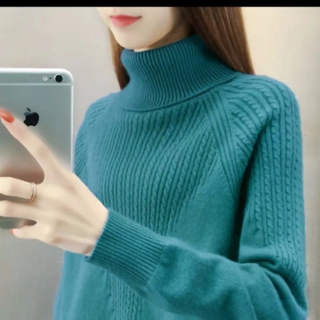 Women's Blue Turtleneck Pullover Sweater 2020 - Image 16