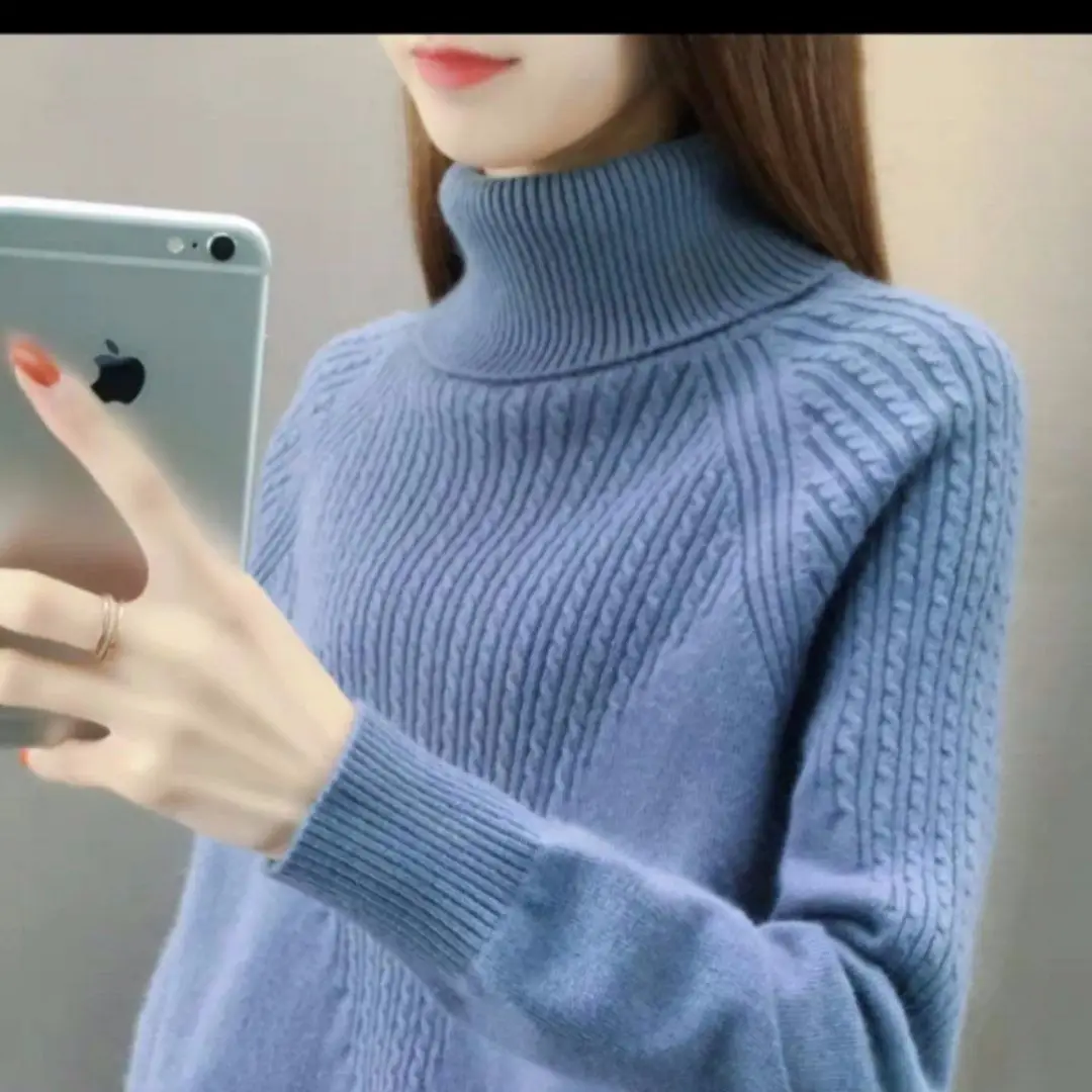 Women's Blue Turtleneck Pullover Sweater 2020 - Image 12