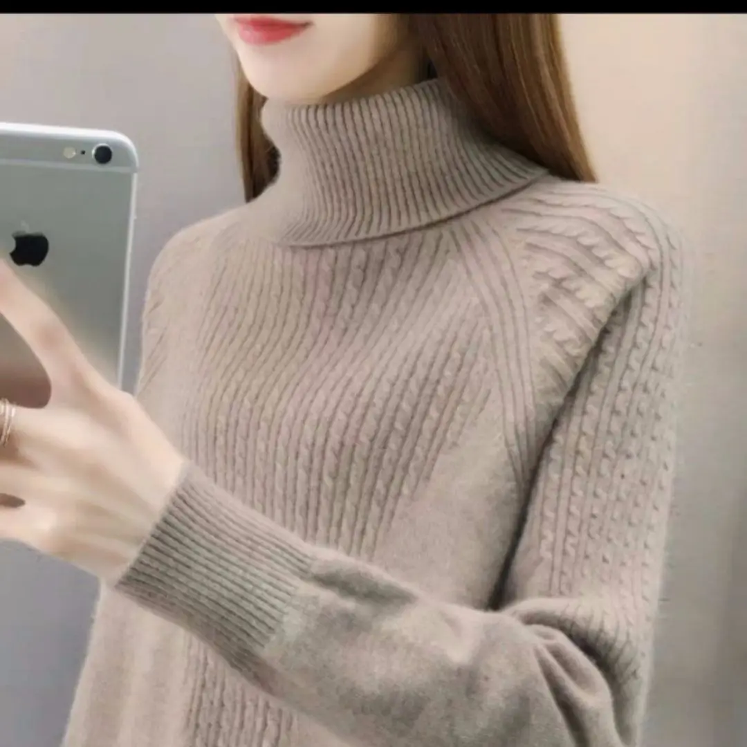 Women's Blue Turtleneck Pullover Sweater 2020 - Image 13