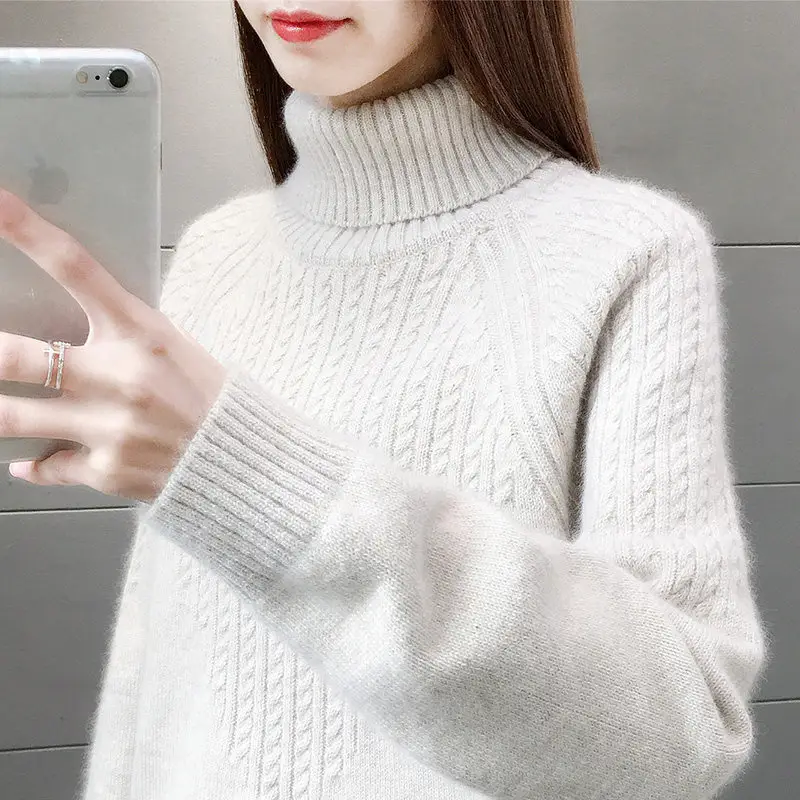 Women's Blue Turtleneck Pullover Sweater 2020 - Image 5