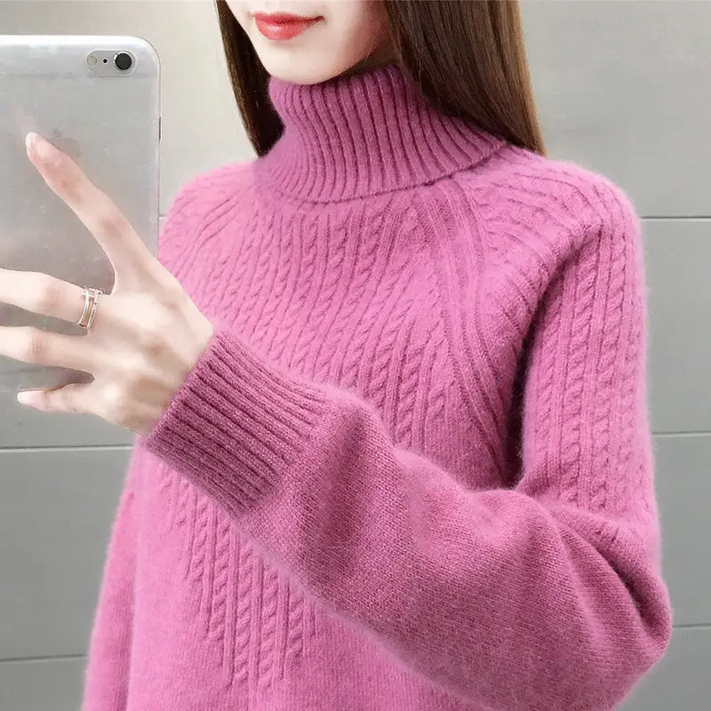 Women's Blue Turtleneck Pullover Sweater 2020 - Image 7