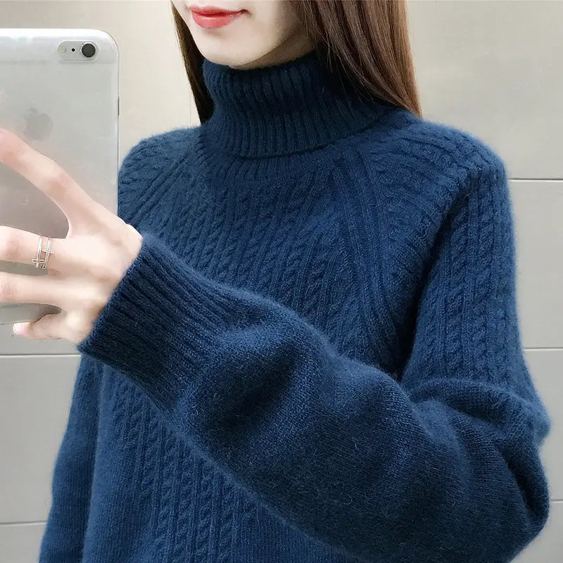 Women's Blue Turtleneck Pullover Sweater 2020 - Image 9