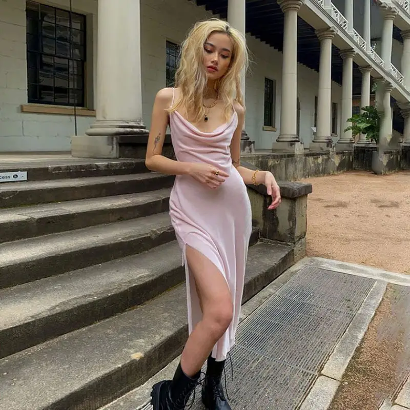 Light Pink Low Cut High Waist Dress for Women - Image 2