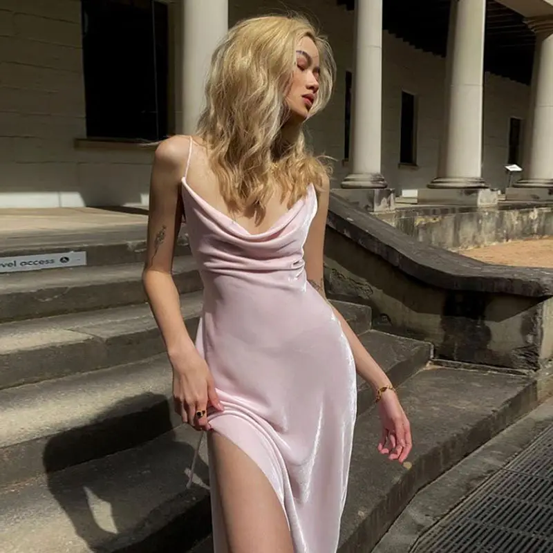 Light Pink Low Cut High Waist Dress for Women - Image 3