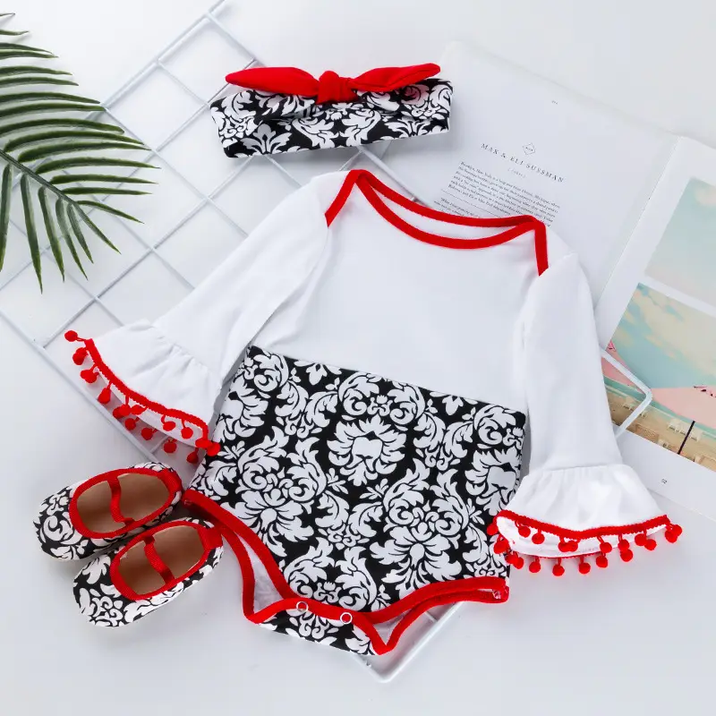 Spring Baby Jumpsuit Set with Tassel & Shoes