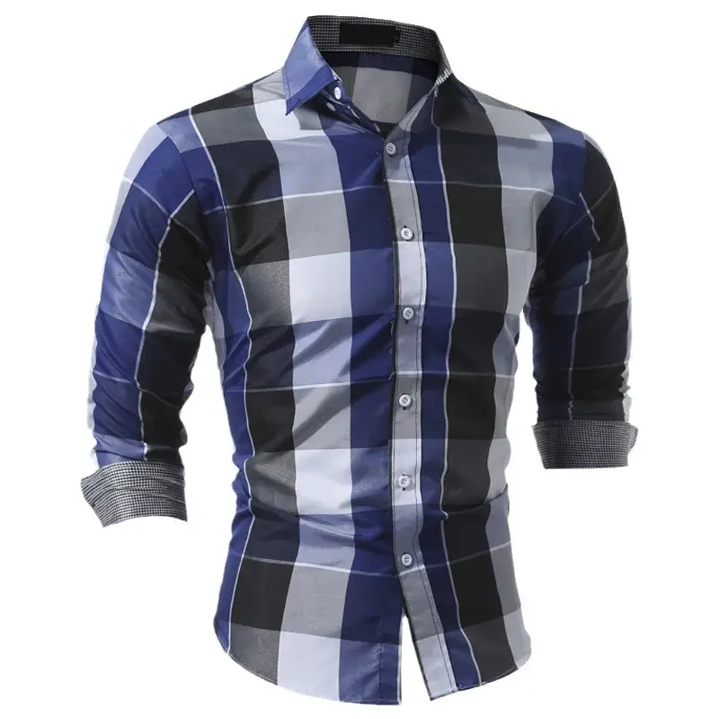 2025 Long Sleeve Plaid Men's Shirt European Size - Image 7