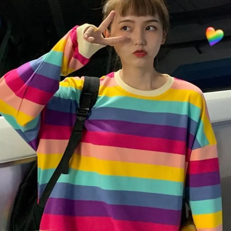Rainbow Striped Women's Long Sleeve Sweater Coat - Image 3