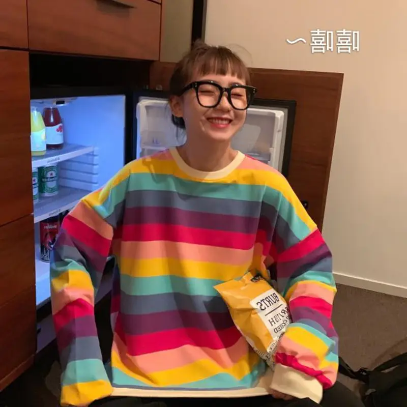 Rainbow Striped Women's Long Sleeve Sweater Coat - Image 4