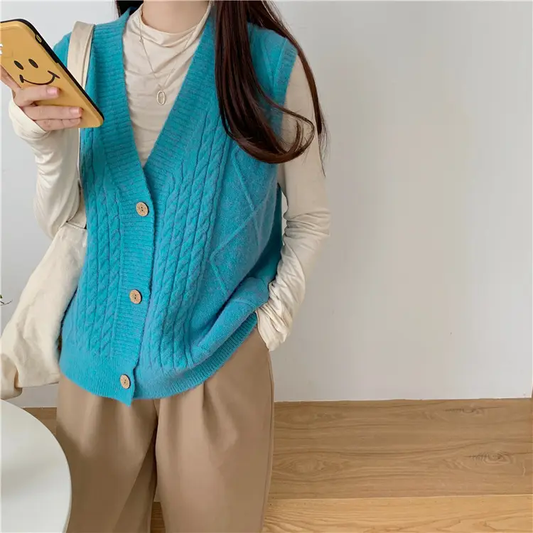 Pink Knitted V-Neck Sleeveless Vest for Women - Image 10