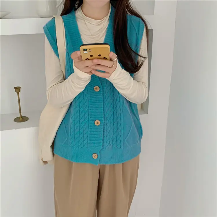 Pink Knitted V-Neck Sleeveless Vest for Women — feature 13
