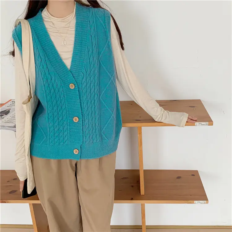 Pink Knitted V-Neck Sleeveless Vest for Women — feature 2