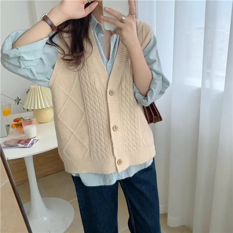 Pink Knitted V-Neck Sleeveless Vest for Women — feature 25