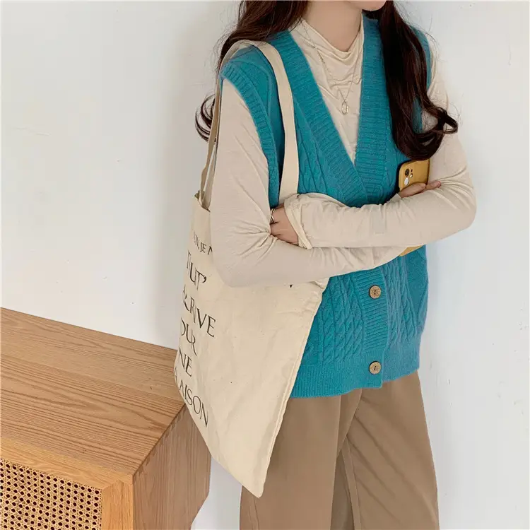Pink Knitted V-Neck Sleeveless Vest for Women — feature 3