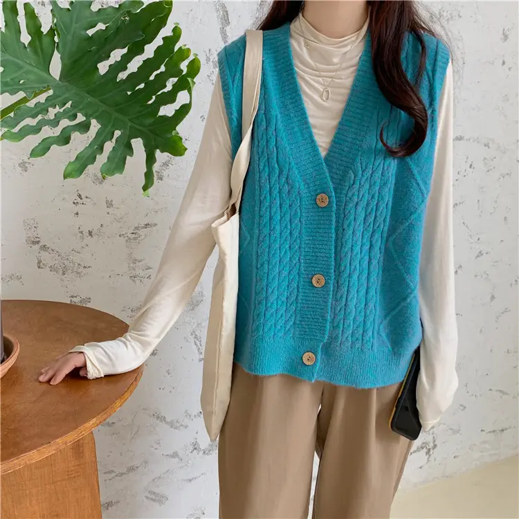 Pink Knitted V-Neck Sleeveless Vest for Women — feature 9
