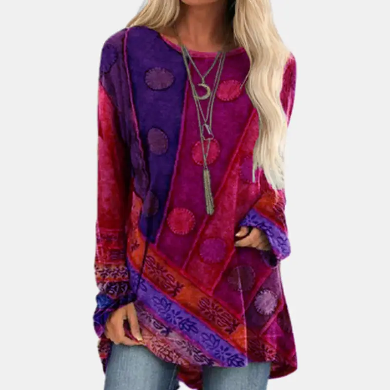 2024 Printed Long Sleeve Women's T-Shirt Green Red Orange - Image 4