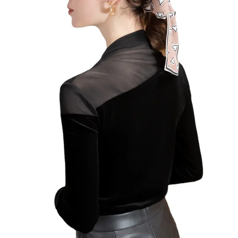 Black Velvet Long Sleeve Women's Shirt Autumn Winter Western Style - Image 6