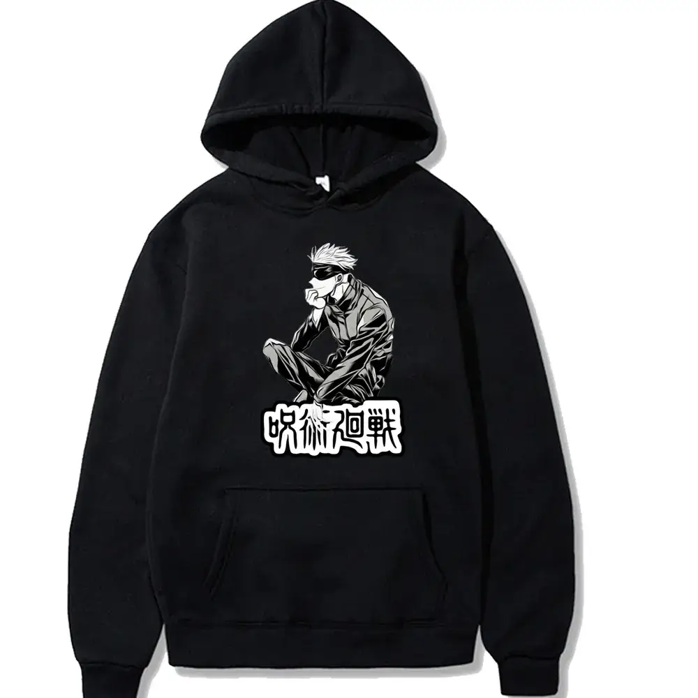 Men Hoodie Black Graphic Fleece Lined Satoru Gojo - Image 17