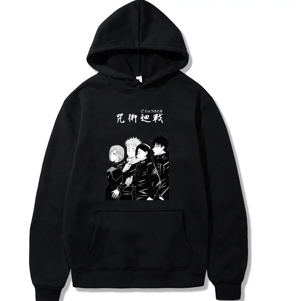 Men Hoodie Black Graphic Fleece Lined Satoru Gojo - Image 11