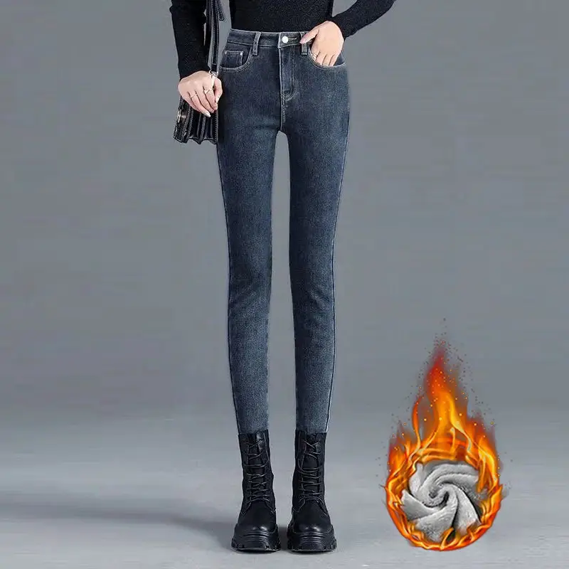 Women Slim Fleece Jeans High Waist Skinny Winter 2020 - Image 2