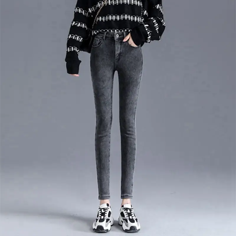 Women Slim Fleece Jeans High Waist Skinny Winter 2020 - Image 5