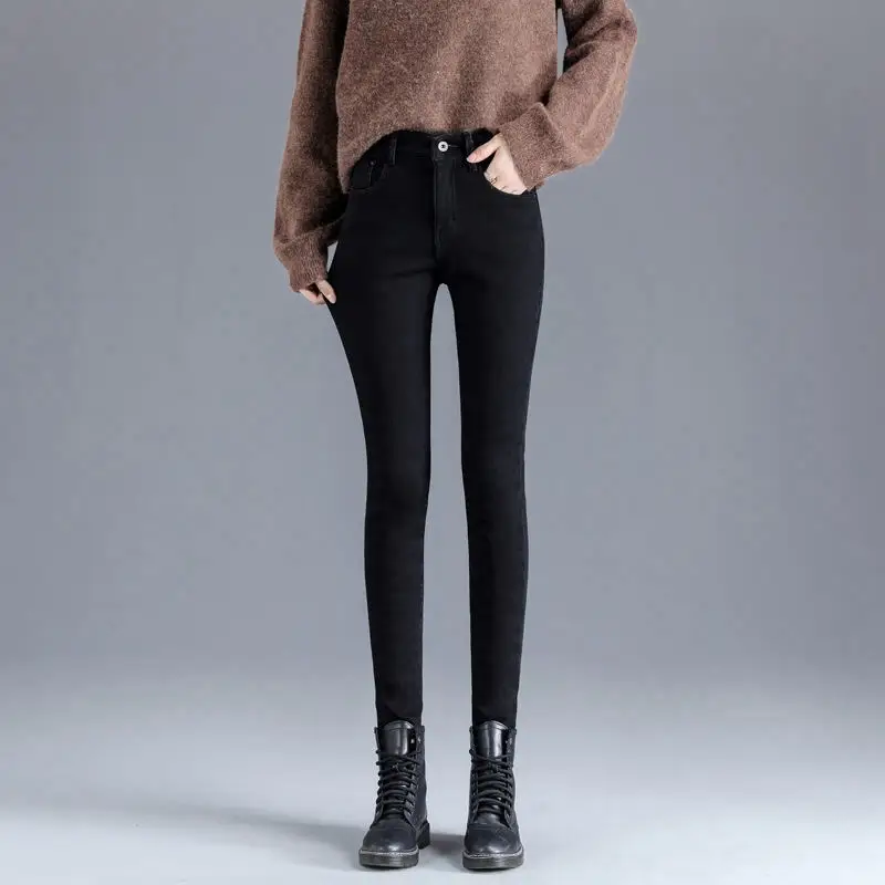 Women Slim Fleece Jeans High Waist Skinny Winter 2020 - Image 8