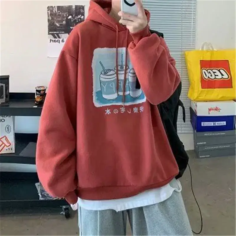 Men Korean Style Hooded Jacket Grey Velvet Thickened - Image 5