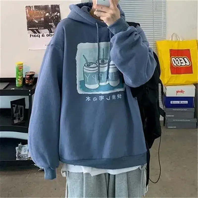 Men Korean Style Hooded Jacket Grey Velvet Thickened - Image 6
