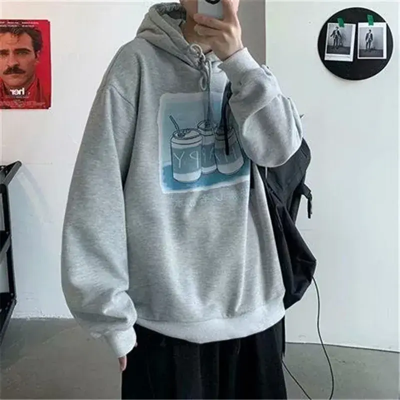 Men Korean Style Hooded Jacket Grey Velvet Thickened - Image 7