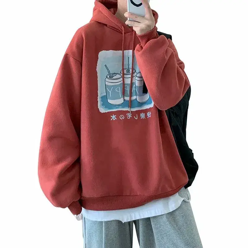 Men Korean Style Hooded Jacket Grey Velvet Thickened - Image 9