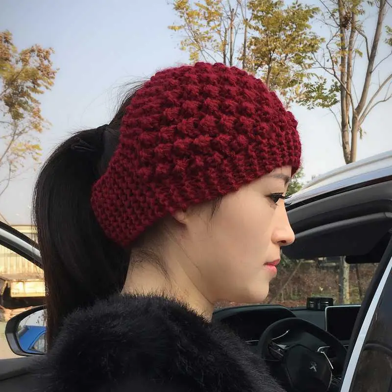 Blue Wool Knitted Wide Brim Hair Band for Women