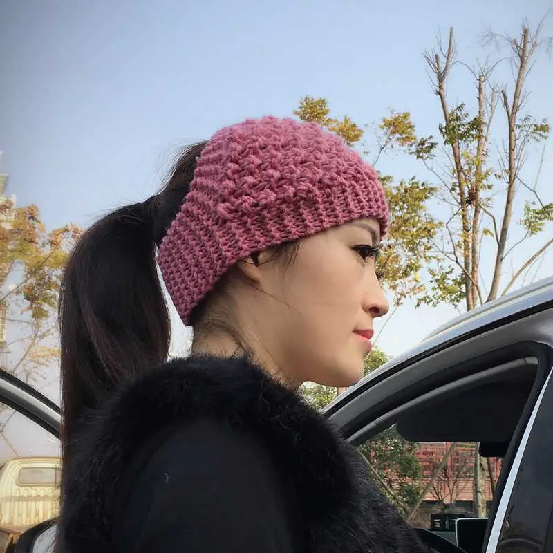 Blue Wool Knitted Wide Brim Hair Band for Women