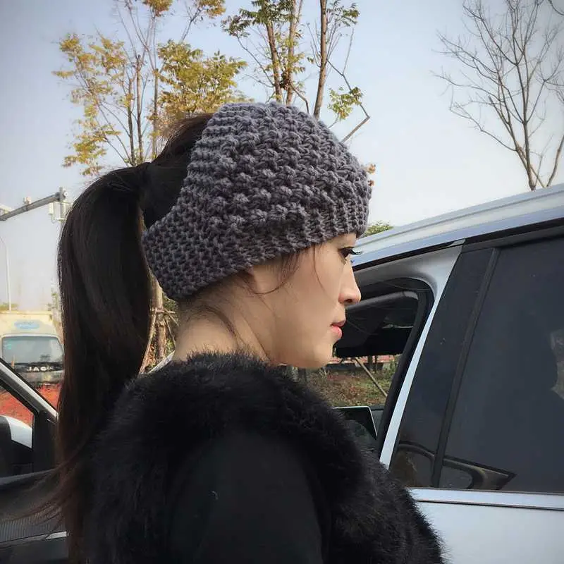 Blue Wool Knitted Wide Brim Hair Band for Women