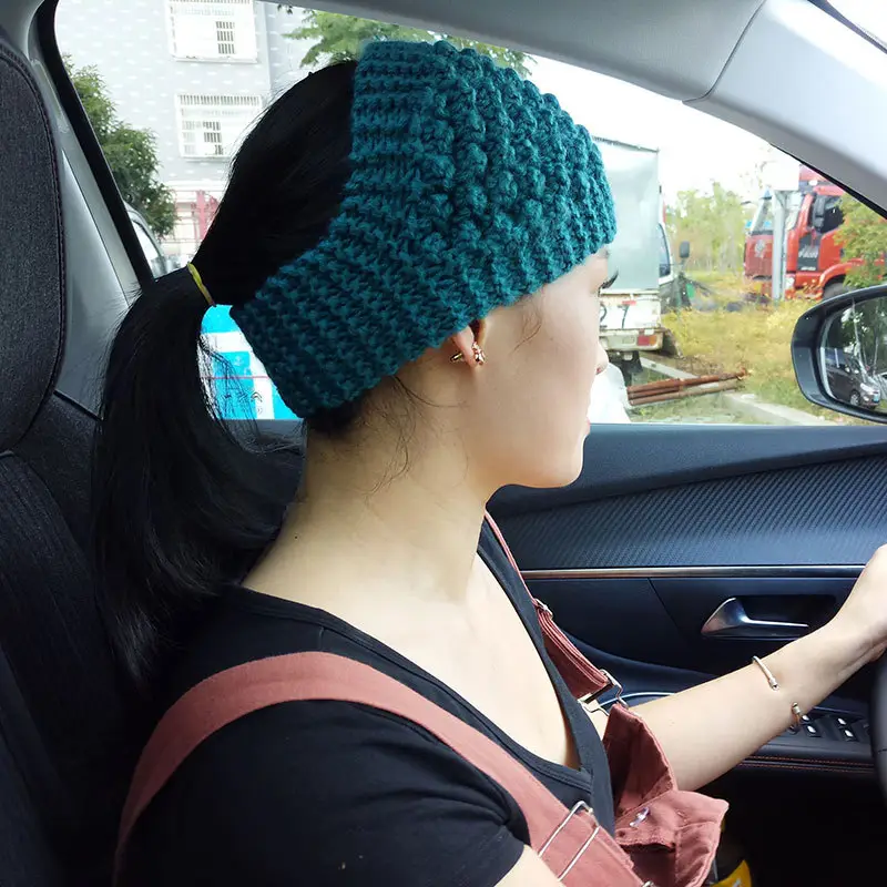 Blue Wool Knitted Wide Brim Hair Band for Women