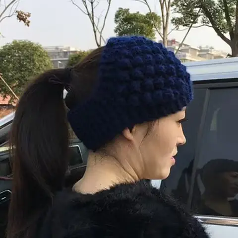 Blue Wool Knitted Wide Brim Hair Band for Women