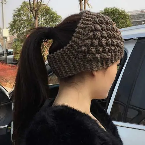 Blue Wool Knitted Wide Brim Hair Band for Women