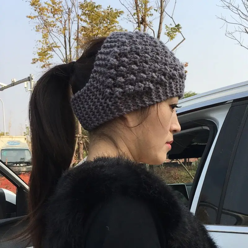 Blue Wool Knitted Wide Brim Hair Band for Women