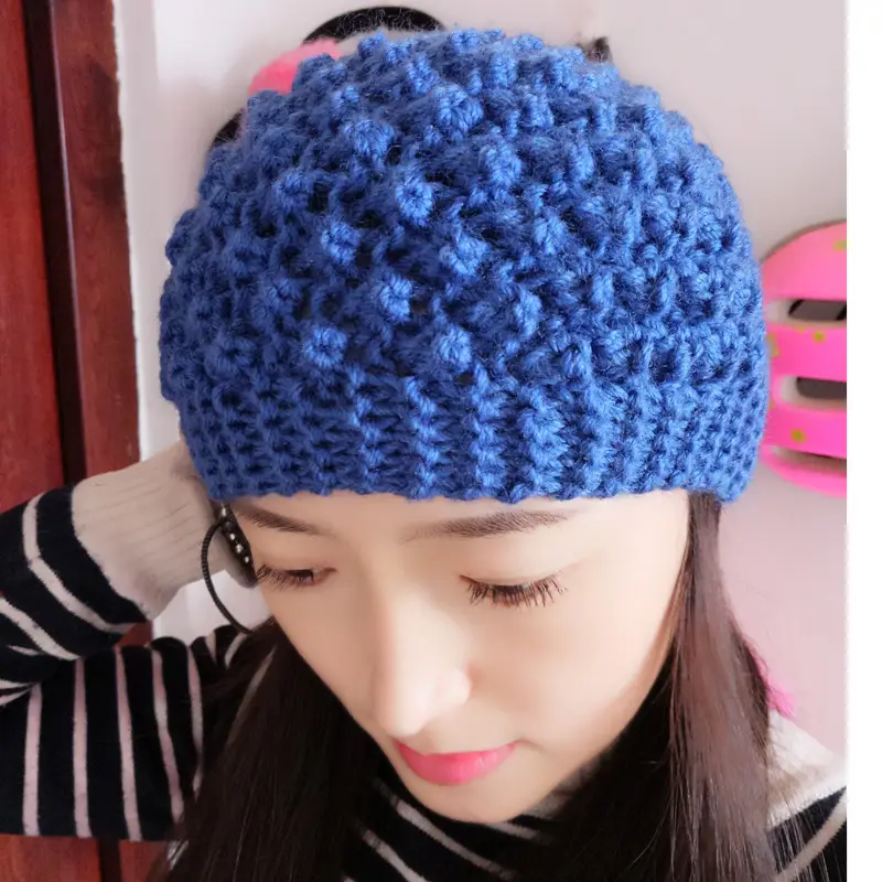 Blue Wool Knitted Wide Brim Hair Band for Women
