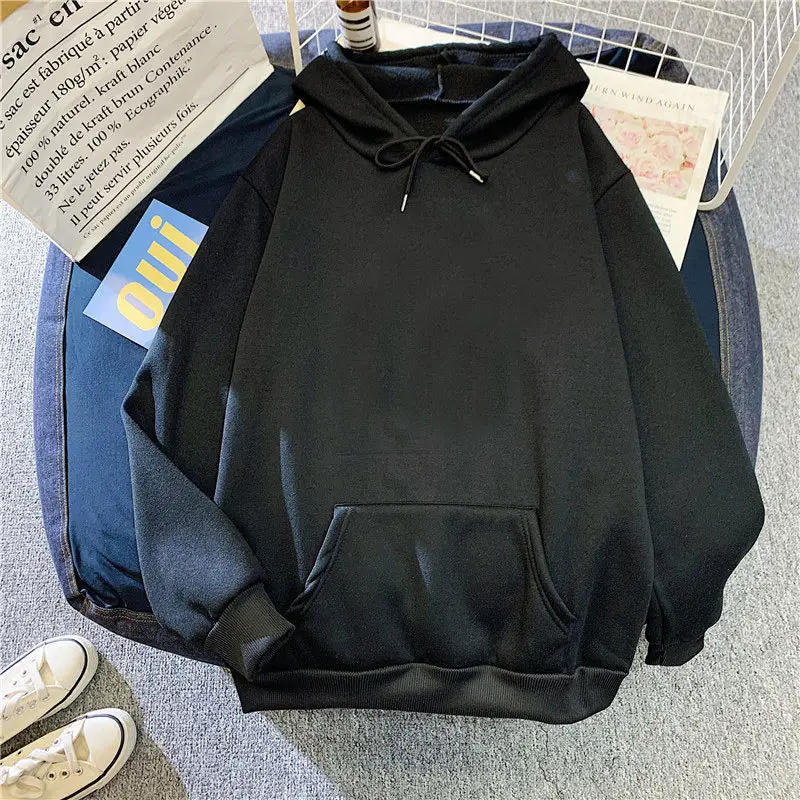 Black Fleece Lined Hoodie for Men Women Loose Fit 2025 - Image 15