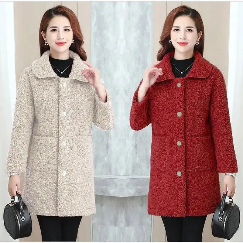 Women's Red Fur Embroidered Coat Winter Medium