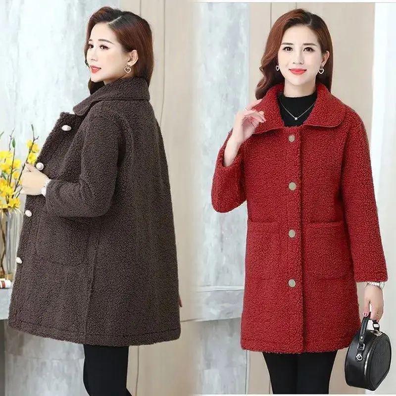 Women's Red Fur Embroidered Coat Winter Medium