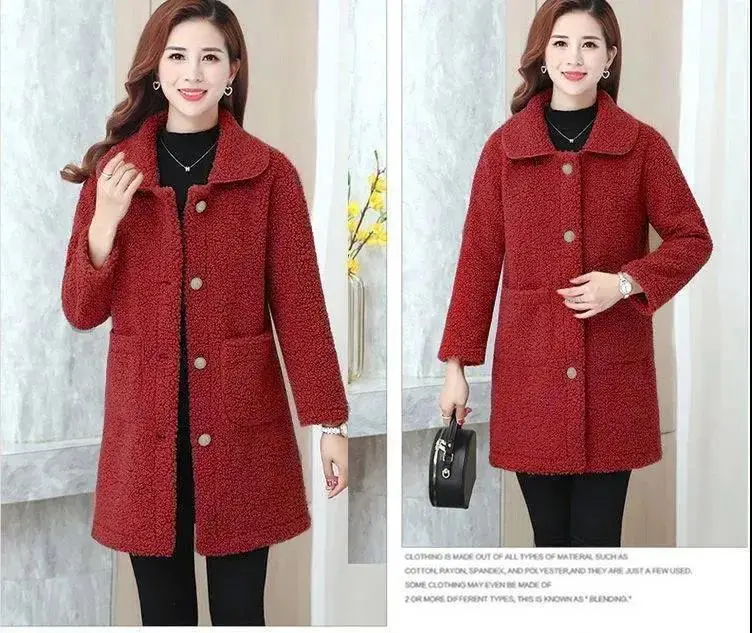 Women's Red Fur Embroidered Coat Winter Medium — feature 10