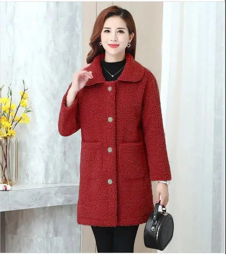 Women's Red Fur Embroidered Coat Winter Medium — feature 11