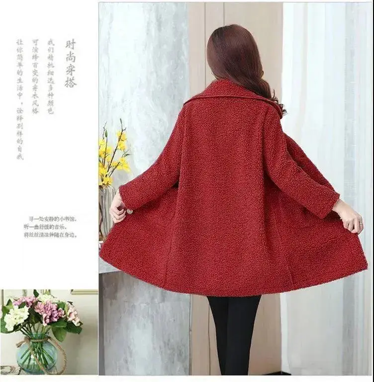 Women's Red Fur Embroidered Coat Winter Medium — feature 12