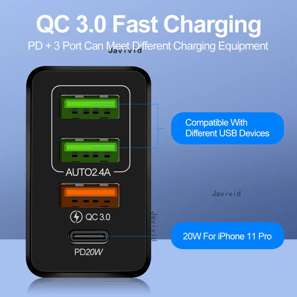 Smart Chip 36W PD20W Dual USB Fast Charging Charger - Image 3