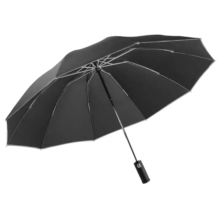 Tri-Fold Reverse 10 Bone Umbrella with LED Light & Reflective Strip
